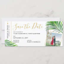 Tropical Palm Boarding Pass Foto Save the Date