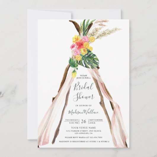 Tropical Palm Boho Triangle Arch Brautparty Einladung (Vorderseite)