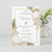Tropical Palm Boho White Floral Wedding Einladung (Stehend Vorderseite)