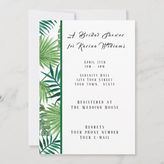 Tropical Palm Bridal Dusche Einladung (Vorderseite)