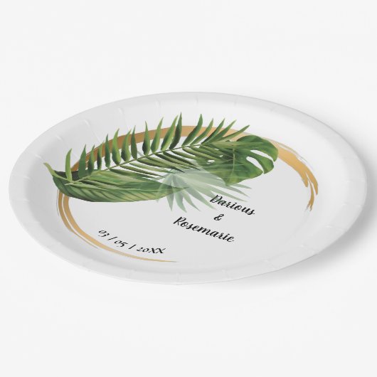 Tropical Palm Bridal Hochzeitsempfang Pappteller (Schrägansicht)