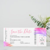 Tropical Palm Bright Boarding Pass Rett Date Card Ankündigung (Stehend Vorderseite)