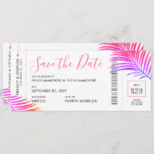 Tropical Palm Bright Boarding Pass Rett Date Card Ankündigung (Vorne/Hinten)