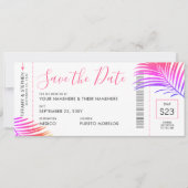 Tropical Palm Bright Boarding Pass Rett Date Card Ankündigung (Vorderseite)