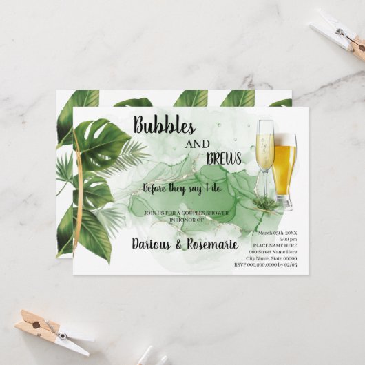 Tropical Palm Bubble & Brews Paare Dusche Invit Einladung (Vorderseite/Rückseite Beispiel)