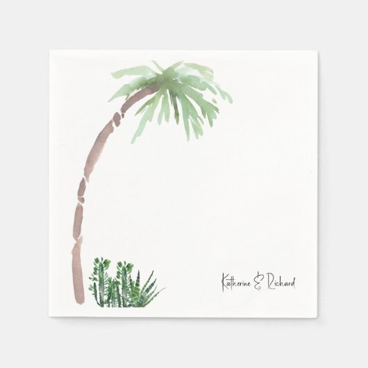 Tropical Palm Cactus Wedding Script Names Cocktail Serviette (Vorderseite)