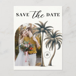 Tropical Palm Coastal Wedding Foto Save the Date Ankündigungspostkarte