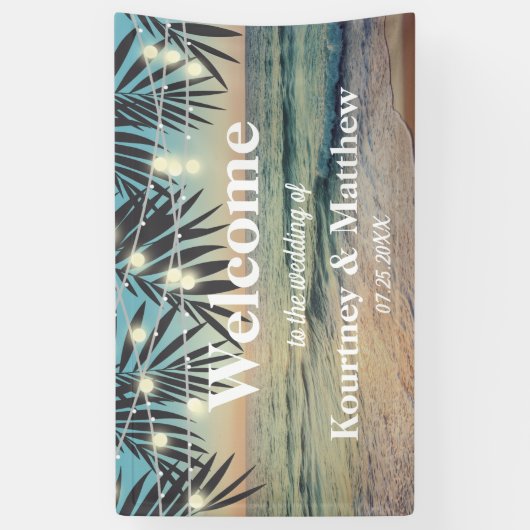 Tropical Palm Custom Wedding Beach String Hintergr Banner (Vertikal)