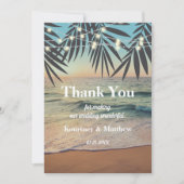 Tropical Palm Custom Wedding Beach String Lights Dankeskarte (Vorderseite)