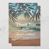 Tropical Palm Custom Wedding Beach String Lights Dankeskarte (Vorne/Hinten)