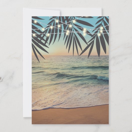 Tropical Palm Custom Wedding Beach String Lights Einladung (Rückseite)