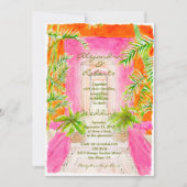 Tropical Palm Dove Watercolor Coral Floral Hochzei Einladung (Vorderseite)