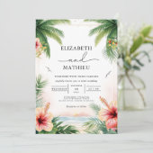Tropical Palm Floral Arch Wedding Einladung (Stehend Vorderseite)