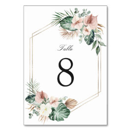 Tropical Palm Floral Blush Gold Geometric Wedding Tischnummer