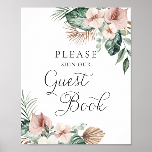 Tropical Palm Floral Blush Wedding Gästebuch (Vorne)