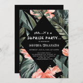 Tropical Palm Floral Überraschung Schwarzes Party Einladung (Vorne/Hinten)