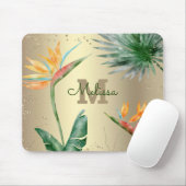 Tropical Palm Foliage Floral Monogram Script Mousepad (Mit Mouse)