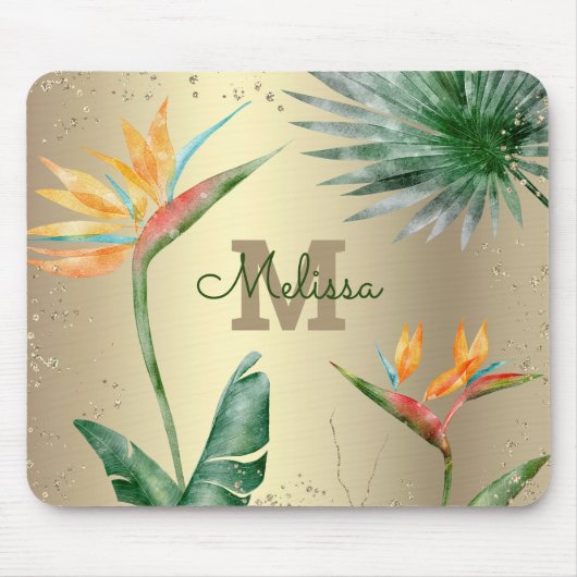 Tropical Palm Foliage Floral Monogram Script Mousepad (Vorne)