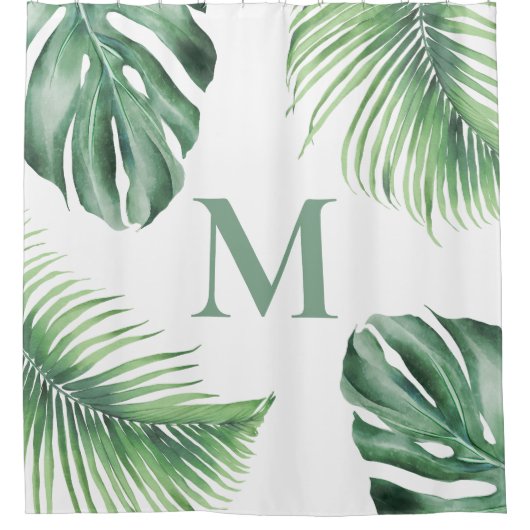Tropical Palm Foliage Greenerity Monogram Duschvorhang (Vorderseite)
