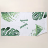 Tropical Palm Foliage Greenerity Monogram Strandtuch (Vorderseite)