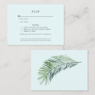 Tropical Palm Frond Icy Blue Wedding RSVP Begleitkarte
