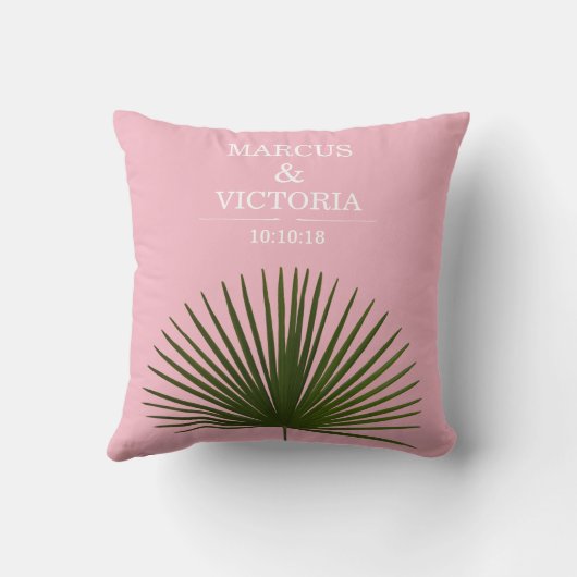 Tropical Palm Frond Leaf Pink Hochzeit Kissen (Rückseite)