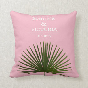 Tropical Palm Frond Leaf Pink Hochzeit Kissen