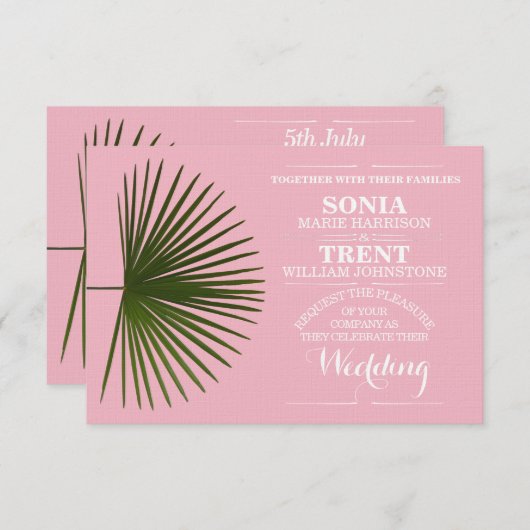 Tropical Palm Frond Leaf Wedding Einladung (Vorne/Hinten)