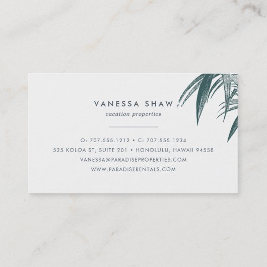 Tropical Palm Frontend Colorblock Visitenkarte (Rückseite)
