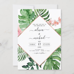 Tropical Palm Geometric Beach Foto Wedding Einladung