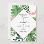 Tropical Palm Geometric Beach Wedding Einladung (Vorderseite)