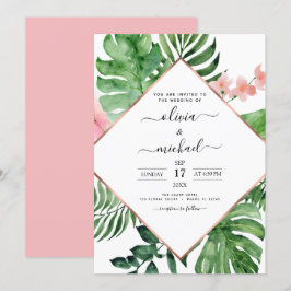 Tropical Palm Geometric Beach Wedding Einladung