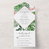 Tropical Palm Geometric Rose Gold Wedding All In One Einladung (Innen Boden)