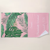 Tropical Palm Girly Pink Bachelorette Strandtuch (Vorderseite)
