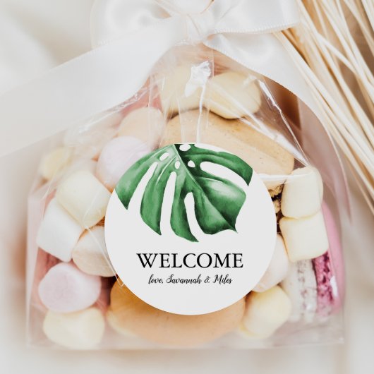 Tropical Palm Greenerity Wedding Welcome Bag Stick Runder Aufkleber