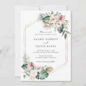 Tropical Palm Greenery Blush Geometric Wedding Einladung (Vorderseite)
