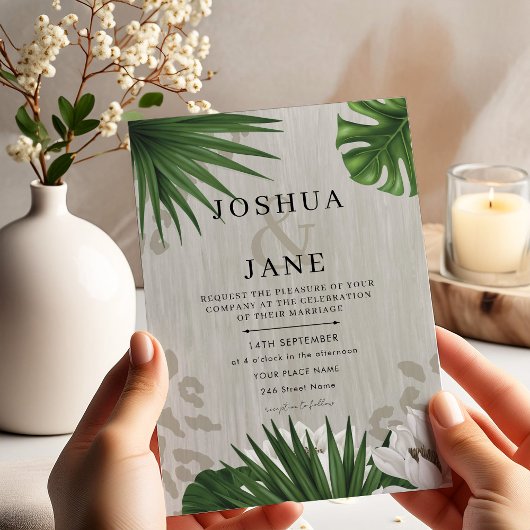 Tropical Palm Greenery Moderne Hochzeit Einladung