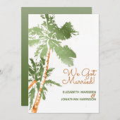 Tropical Palm Just Married Beach Hochzeitstag Empf Einladung (Vorne/Hinten)