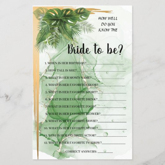 Tropical Palm Kennst du das Brautduschenspiel Flyer (Vorne)