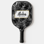 Tropical Palm Leaf Aloha Schwarz-weiß Personalisie Pickleball Schläger (Rückseite)