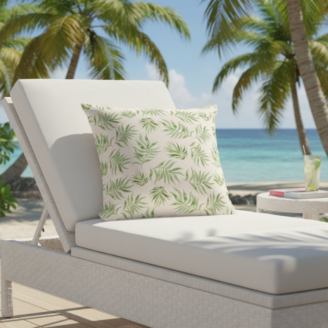 Tropical Palm Leaf Außenkissen - Grünes Beige Kissen (Tropical palm outdoor pillow! 🌴)