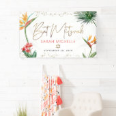 Tropical Palm Leaf Bat Mitzvah Gold Script Willkom Banner (Insitu)
