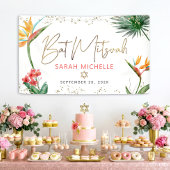 Tropical Palm Leaf Bat Mitzvah Gold Script Willkom Banner