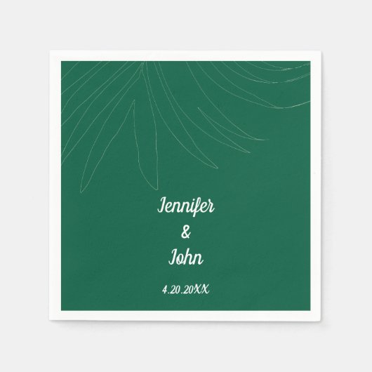 Tropical Palm Leaf Beach Wedding Hunter Green Nied Serviette (Vorderseite)