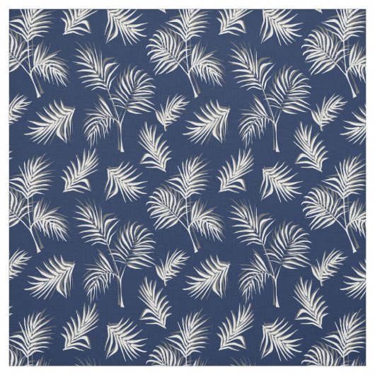Tropical Palm Leaf Blau und Weiß Muster Stoff (Muster)