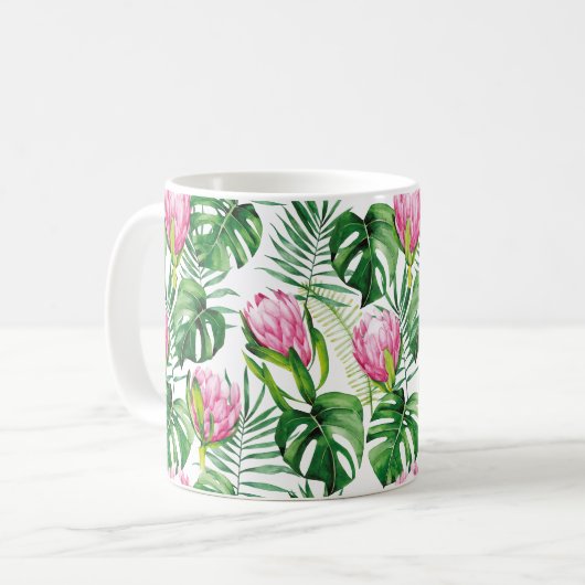 Tropical Palm Leaf Blume Muster Kaffeetasse (Vorderseite Links)