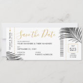 Tropical Palm Leaf Boarding Pass Rett Datum B+W Ankündigung (Vorderseite)