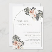 Tropical Palm Leaf Boho Wedding Floral Einladung (Vorderseite)