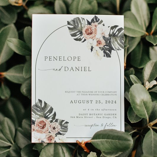Tropical Palm Leaf Boho Wedding Floral Einladung