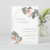 Tropical Palm Leaf Boho Wedding Floral Einladung (Stehend Vorderseite)